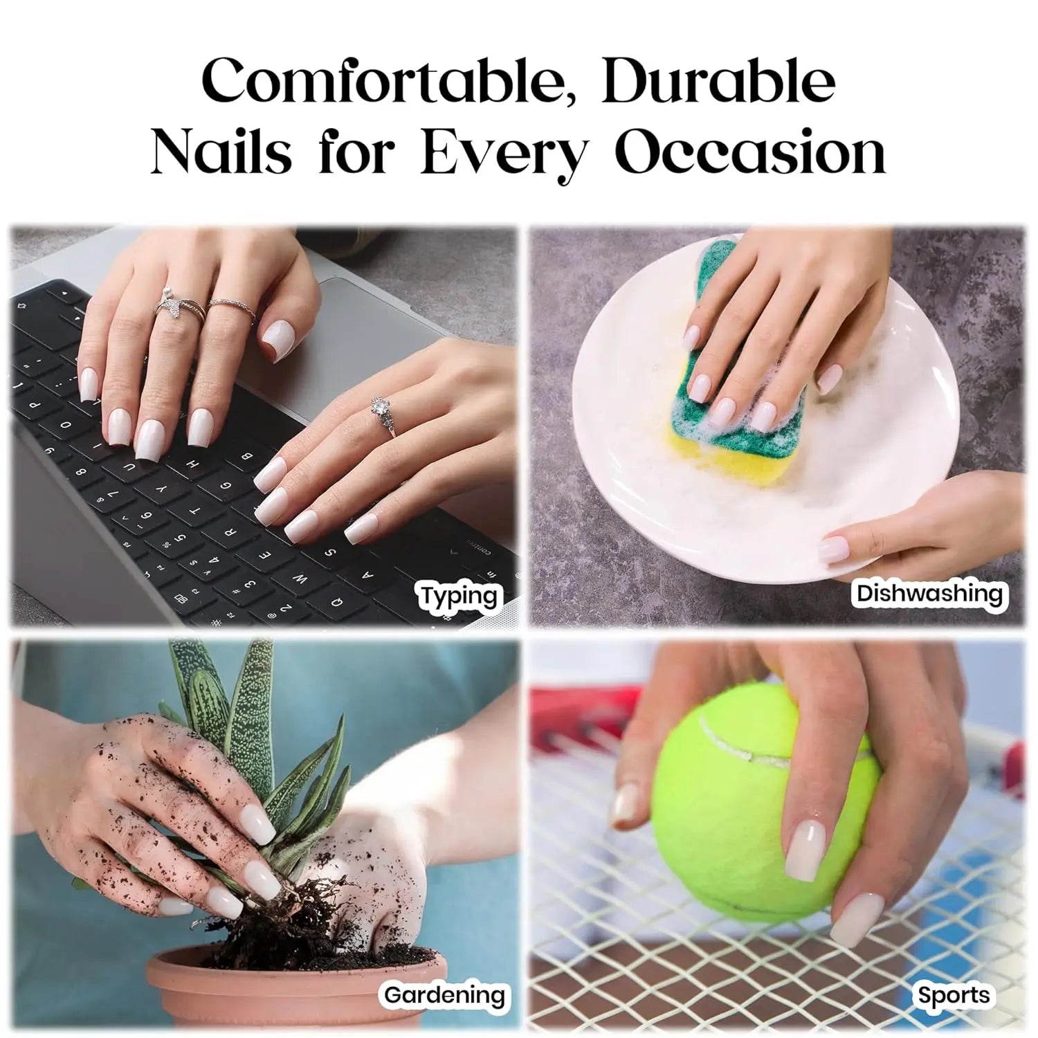 Press On Nails 32Pcs — Milky White, 16 Sizes, Glue Included, Reusable