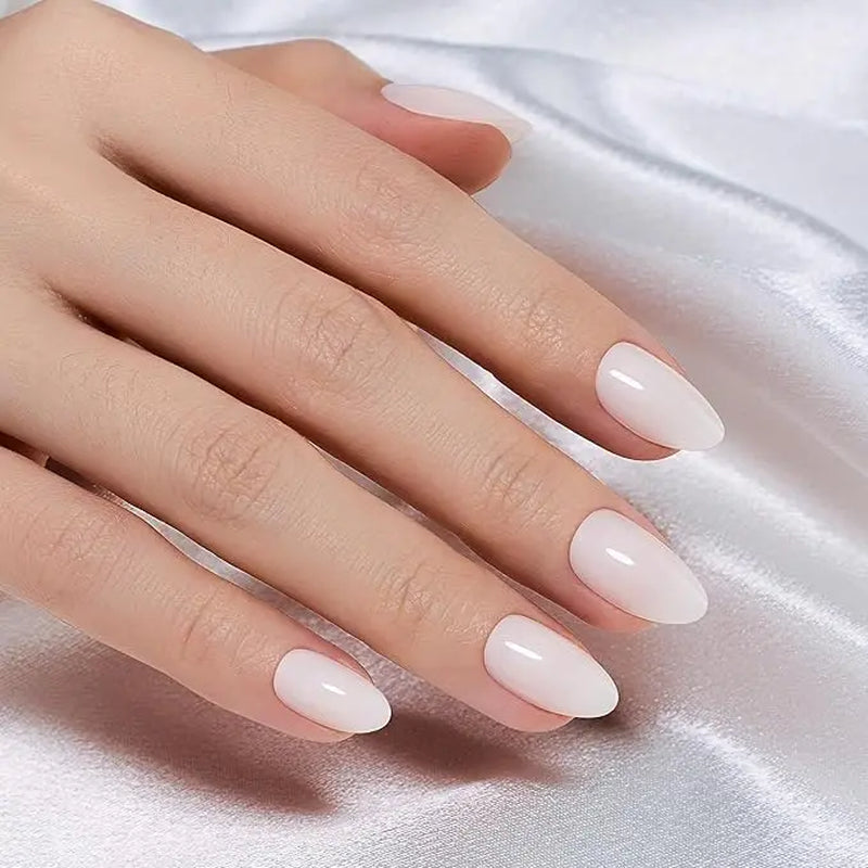 Press On Nails 32Pcs — Milky White, 16 Sizes, Glue Included, Reusable