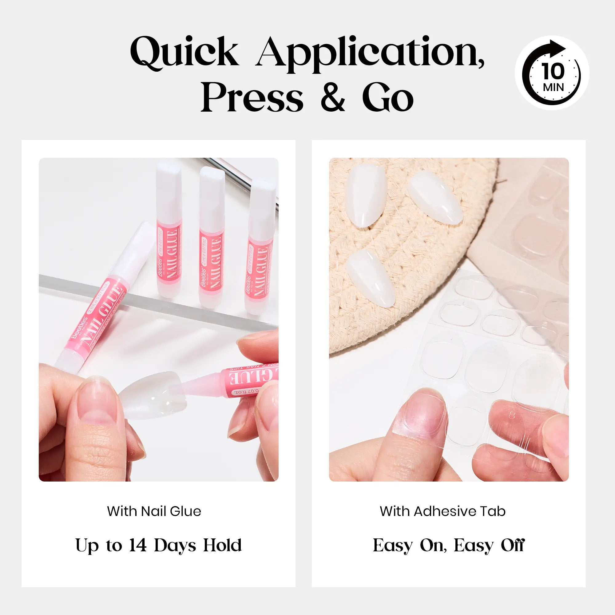 Press On Nails 32Pcs — Milky White, 16 Sizes, Glue Included, Reusable