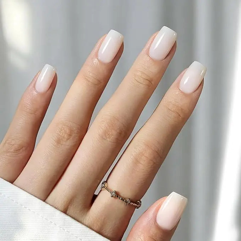 Press On Nails 32Pcs — Milky White, 16 Sizes, Glue Included, Reusable