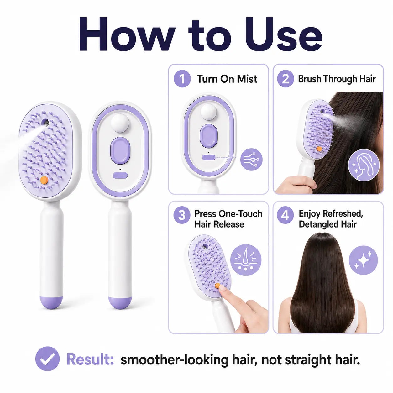 Electric Spray Hair Brush — Scalp Massage, Anti-Tangle, Anti-Static, Self-Cleaning