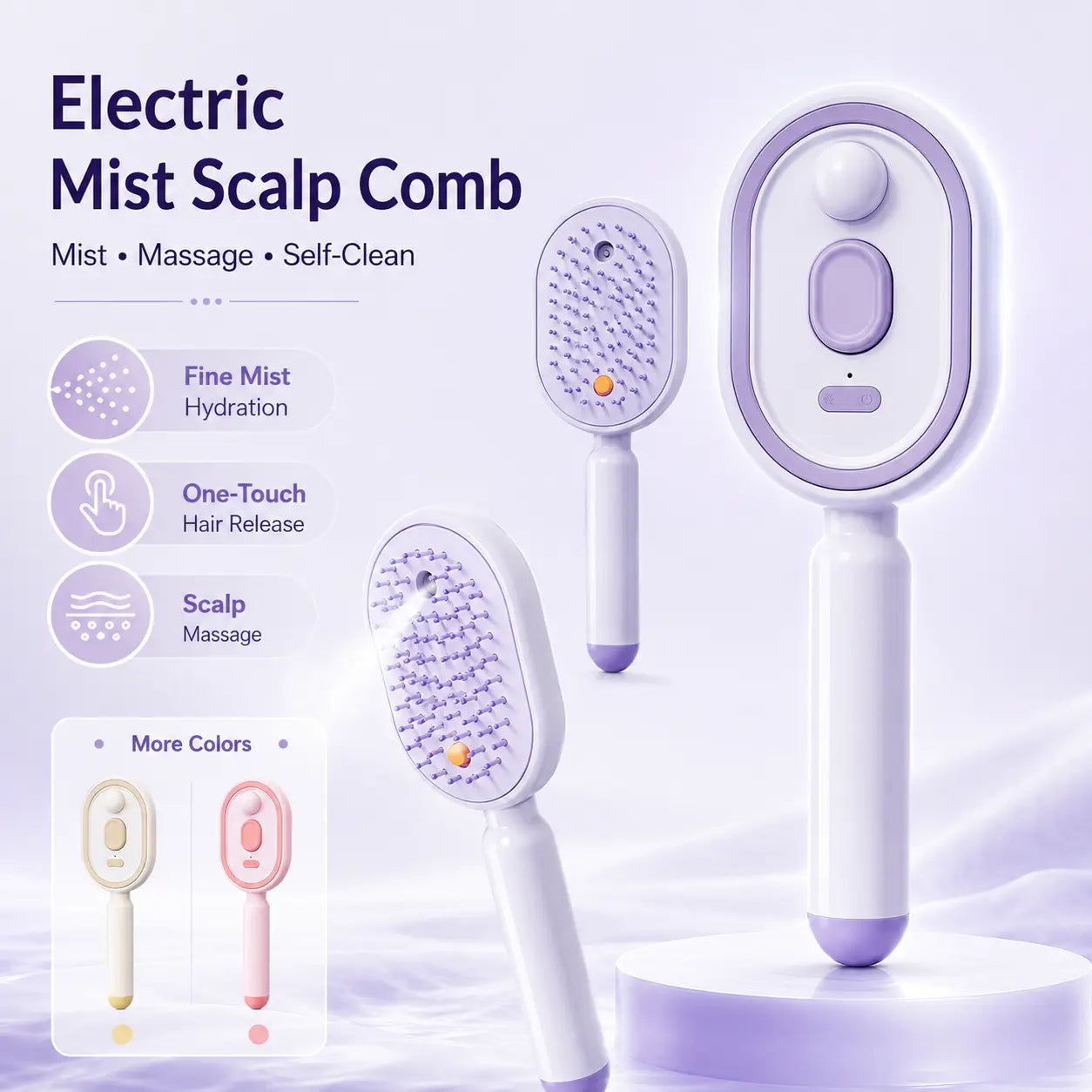 Electric Spray Hair Brush — Scalp Massage, Anti-Tangle, Anti-Static, Self-Cleaning