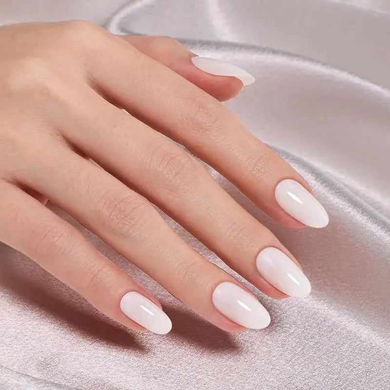 Press On Nails 32Pcs — Milky White, 16 Sizes, Glue Included, Reusable
