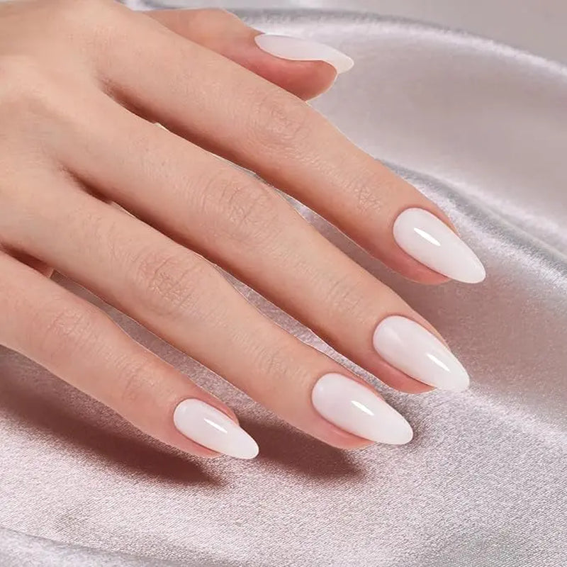 Press On Nails 32Pcs — Milky White, 16 Sizes, Glue Included, Reusable