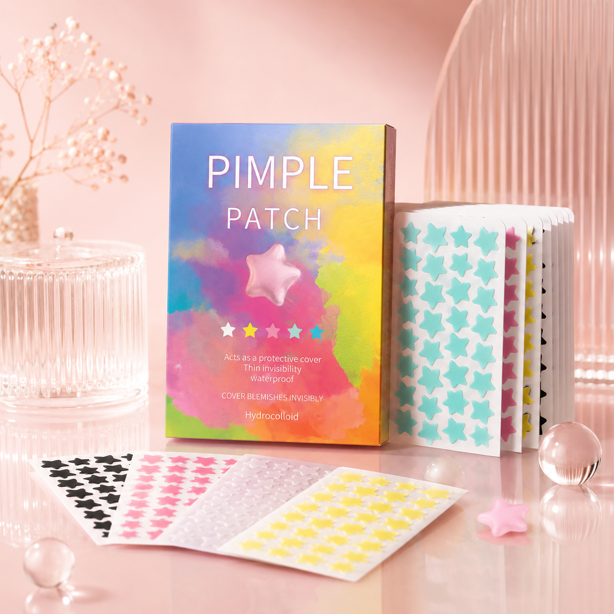Star Hydrocolloid Acne Patches — 560 Pcs, 7 Colors