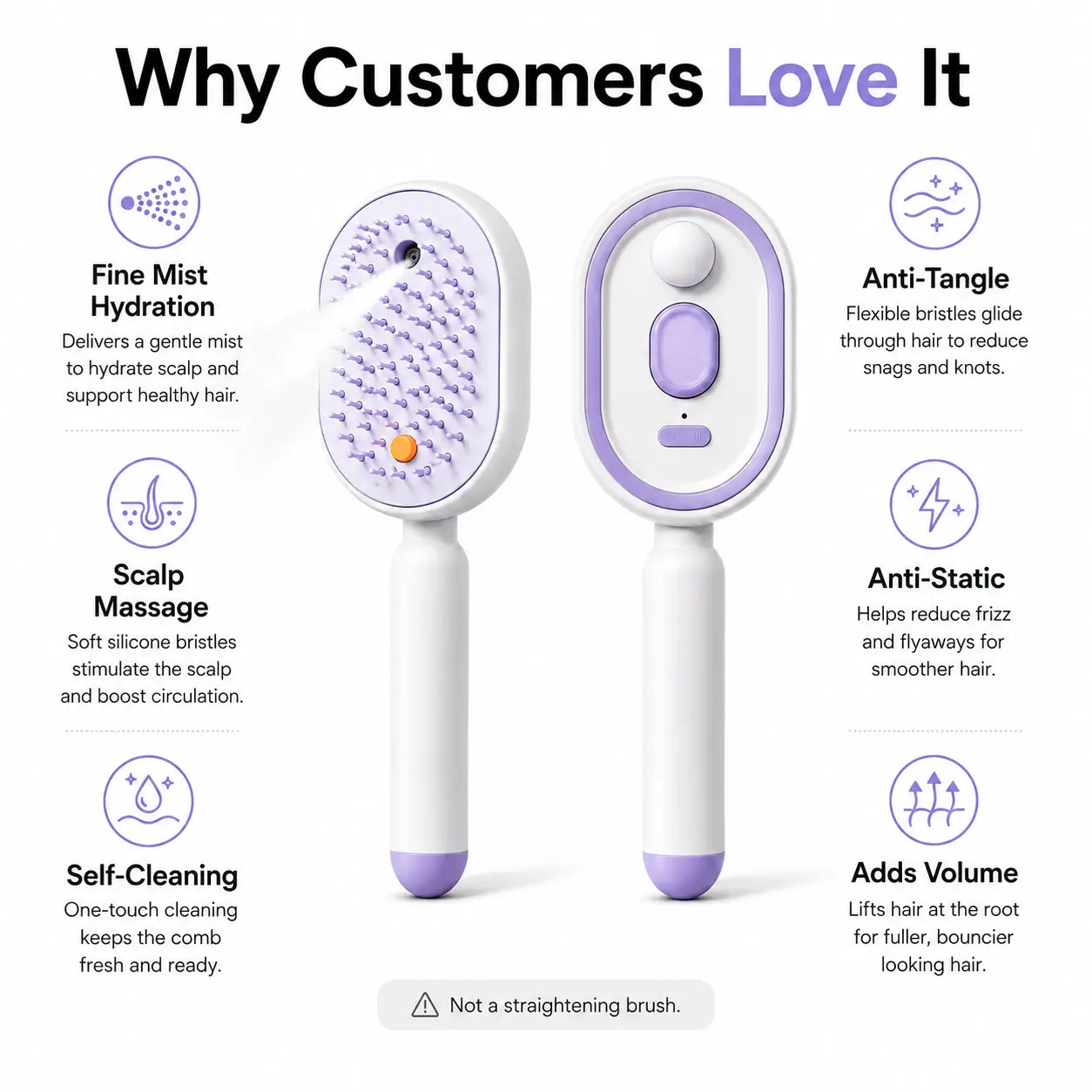 Electric Spray Hair Brush — Scalp Massage, Anti-Tangle, Anti-Static, Self-Cleaning