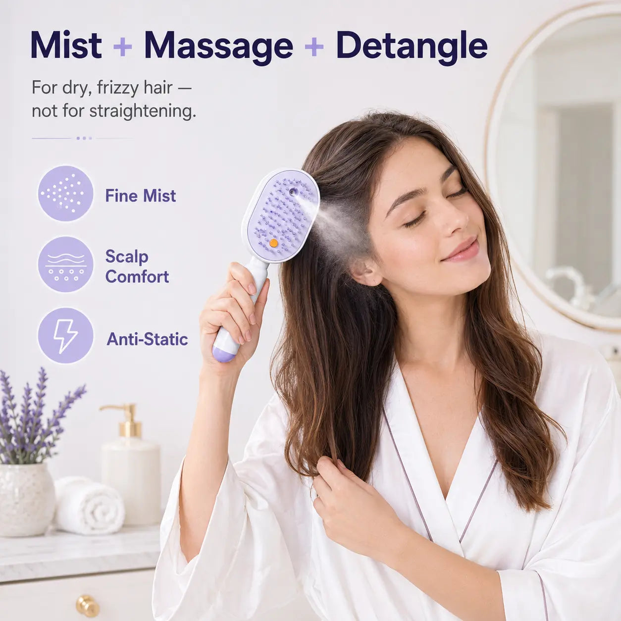 Electric Spray Hair Brush — Scalp Massage, Anti-Tangle, Anti-Static, Self-Cleaning