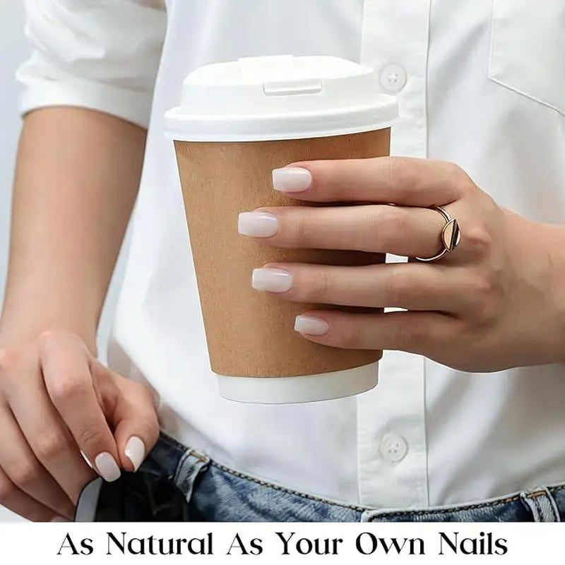 Press On Nails 32Pcs — Milky White, 16 Sizes, Glue Included, Reusable